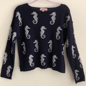 Philosophy Navy Knit Sweater Top with Seahorse Design